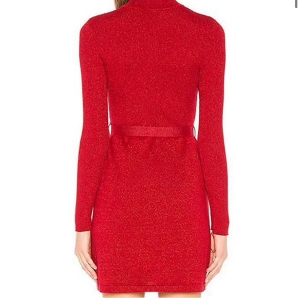 Free People French Girl Belted Sweater Dress Size Large Sparkly Red - Picture 4 of 4